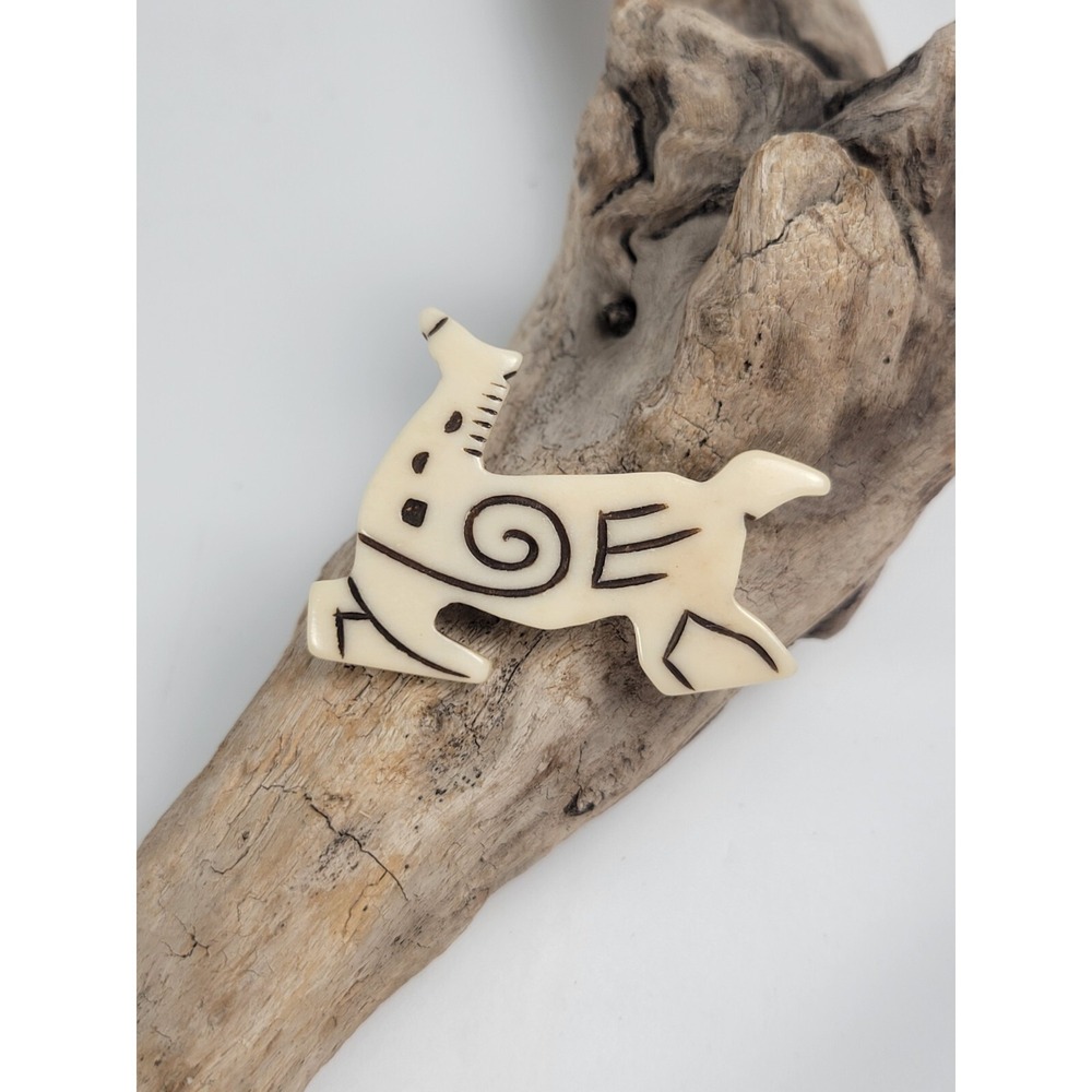 Vintage Folk Art Hand Carved Leaping Horse Pin -Cream Whimsical